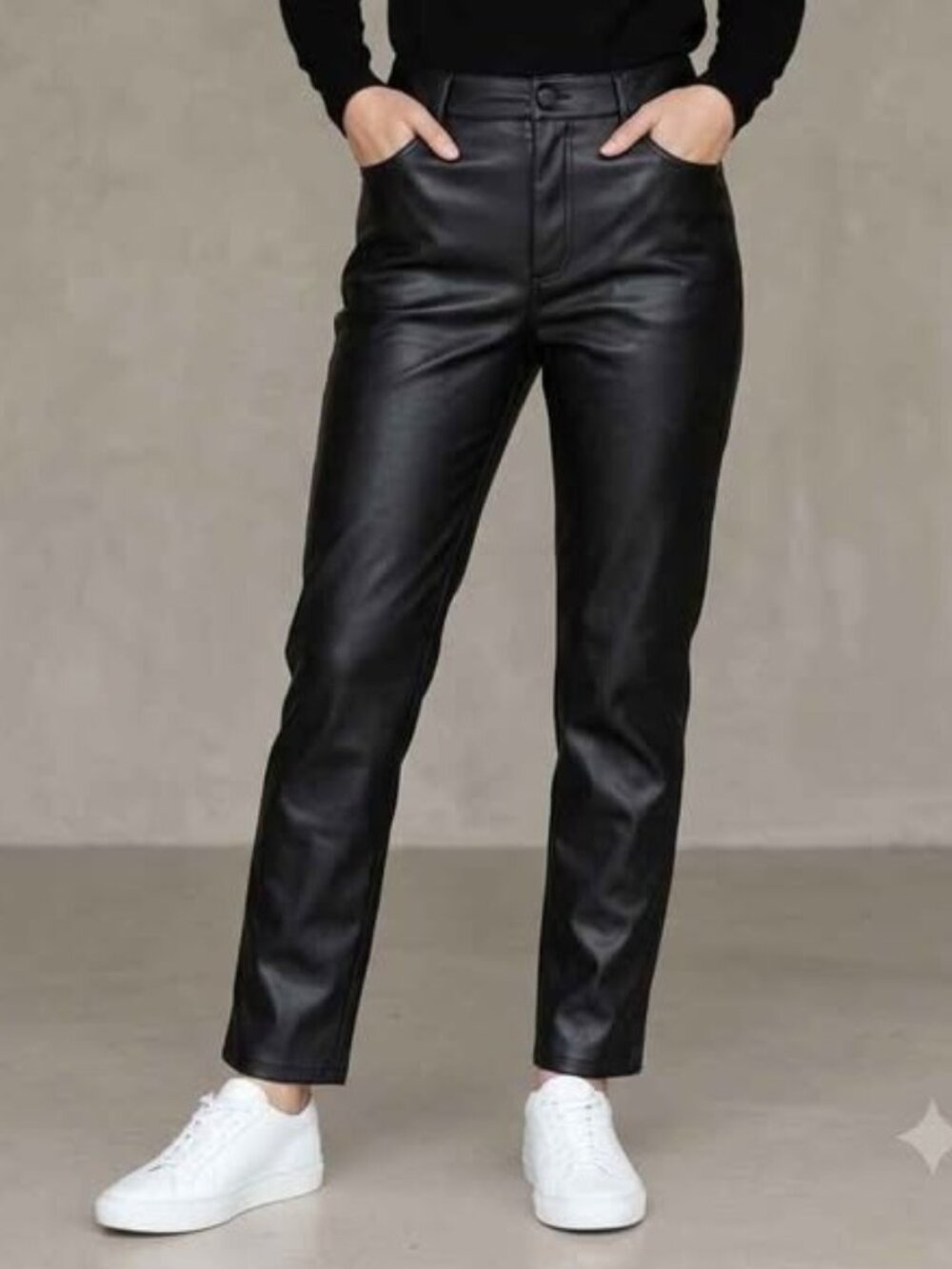Design Lab Black Faux Vegan Leather Straight Leg Pants Trousers Size 30